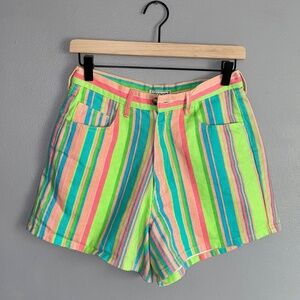 SKOOZI Bright Stripe High Rise Denim Shorts Size 11 Green Pink Blue